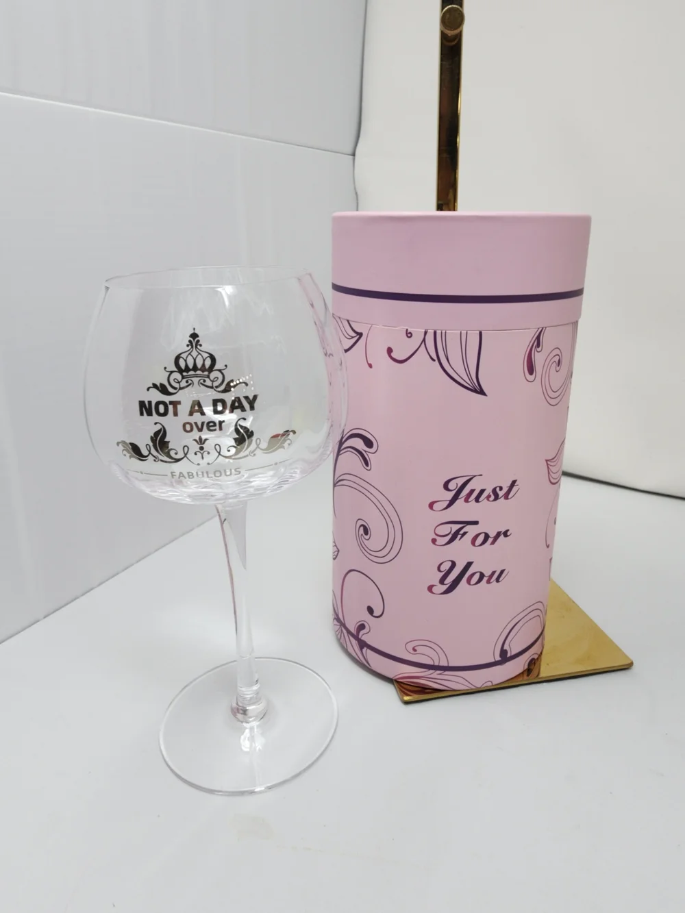 Wine Glass with 'Not A Day Over Fabulous' Quote - Pink Gift Box